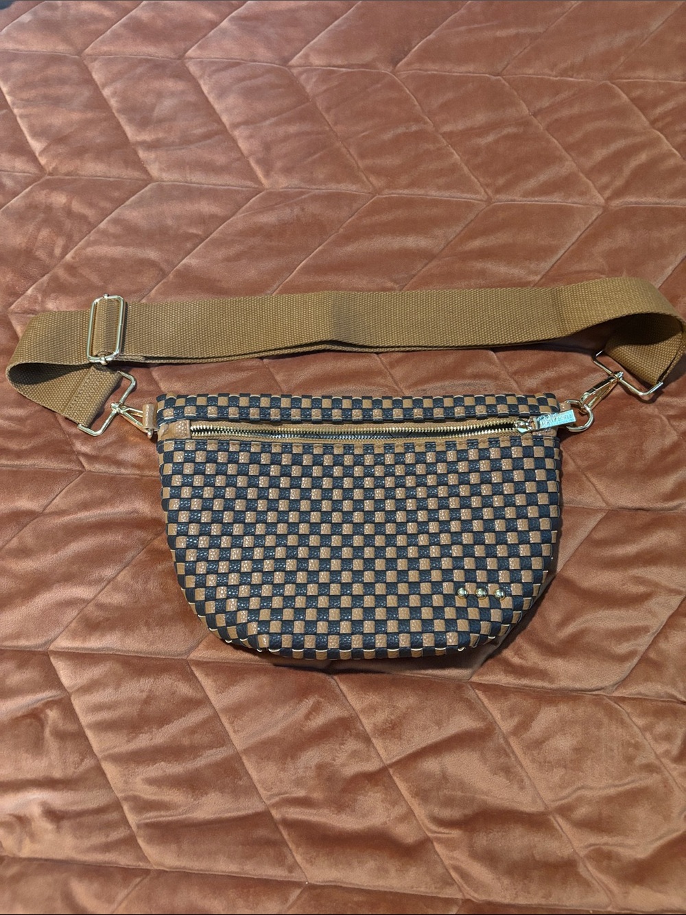 Pretty Simple Woven Check Pattern Crossbody Belt Bag in Brown and Black